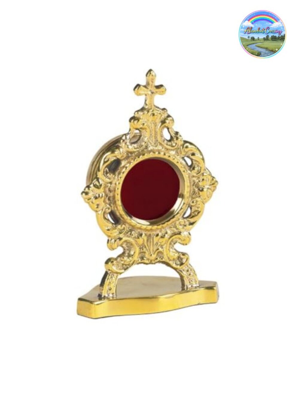 Oval Solid Brass Reliquary with Cross Finial for Sacred Relics Display